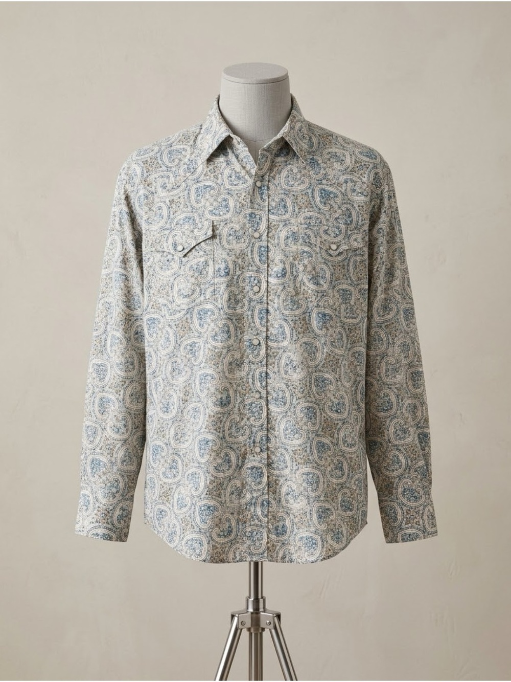Panhandle Slim Paisley Pearl Snap Button-Down Shirt - Blue & Cream Large